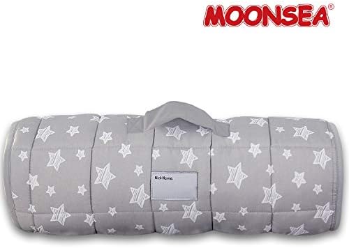 Moonsea Toddler Nap Mat with Pillow and Fleece Minky Blanket Grey