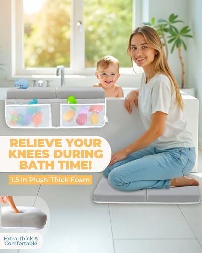 Comfortable Baby Bath Kneeler and Elbow Rest Pad Set - 1.5 Inch, Grey