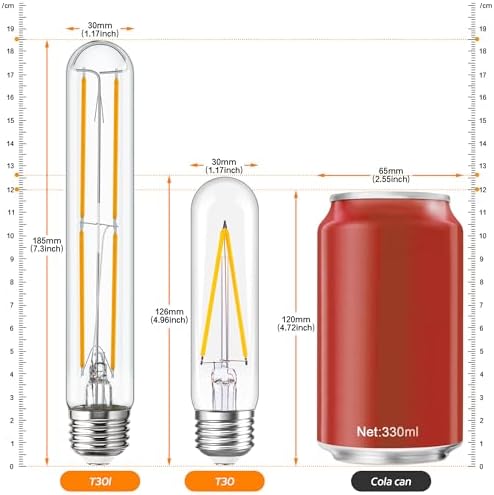 Tubular Light Bulb 7.3 Inch Dimmable T10 LED Bulb E26 6W 60 Watts
