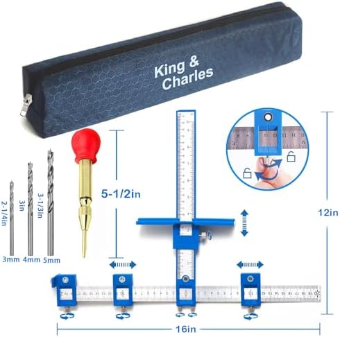 King&Charles Cabinet Hardware Jig&Auto Center Punch&Point Drill Bits
