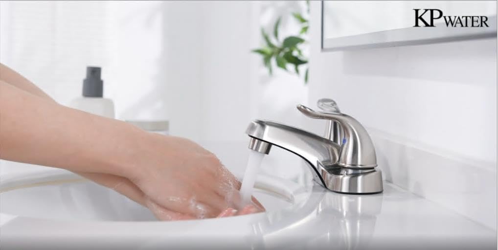 Bathroom Sink Faucets 2/3 Hole,Brushed Nickel Dual Handles 4 inch Plastic Plating Over Bathroom Faucet with Pop-up Drain and 2 Supply Hoses for Apartment Rvs Sink Vanity