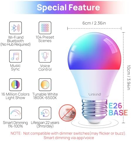Linkind Smart Light Bulbs, Work with Alexa, Google Home, AiDot