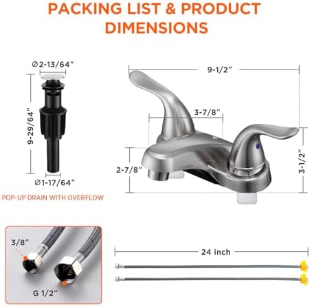 Bathroom Sink Faucets 2/3 Hole,Brushed Nickel Dual Handles 4 inch Plastic Plating Over Bathroom Faucet with Pop-up Drain and 2 Supply Hoses for Apartment Rvs Sink Vanity