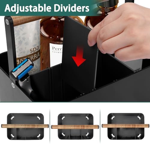 BYUNER Portable Shower Caddy Dorm: Bathroom Caddy Organizer with Handle and Adjustable Dividers,Plastic Shower Basket for Toiletry,Makeup,Vanity,Shower Storage Tote for College, Cleaning Caddy, Black