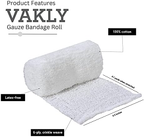 Vakly Sterile Kerlix Krinkle Gauze Rolls 4.5x4.1 yd 6-Ply Cotton, 15 Pack
