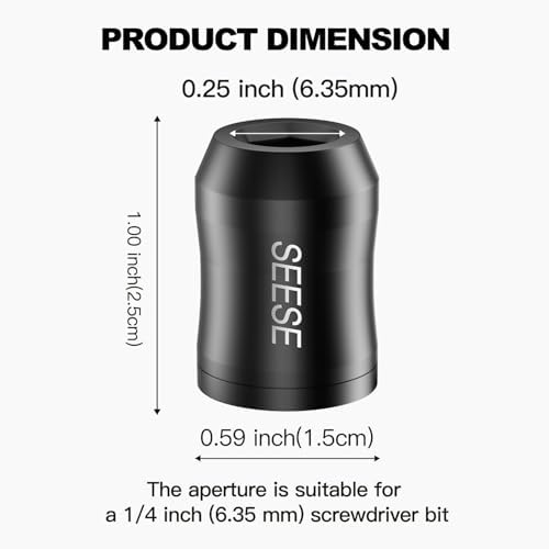 SEESE Strong Magnetic Screw Ring: 1/4 Inch/ 6.35 mm Universal Magnetic Screw Holder - Removable Magnetic Screwdriver Drill Bit Holder for Hex Screwdriver and Power Bits(2 Pcs)