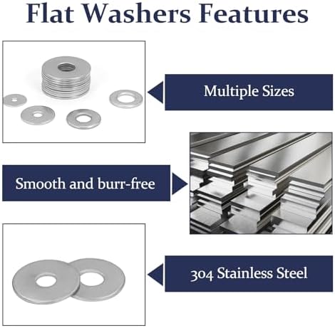 ZQZ 290Pcs Stainless Steel Flat Washers Assortment Kit;Fender Washer M3-M12