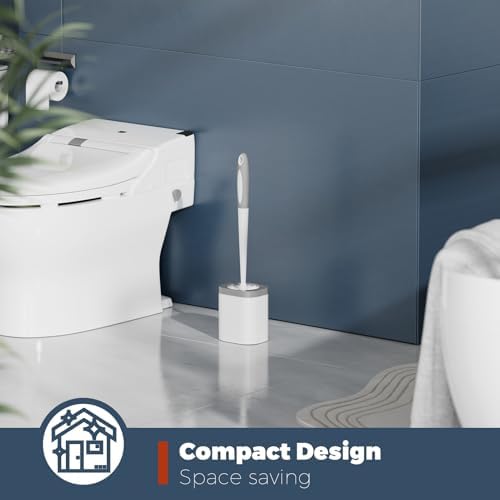 Holaloha Toilet Brush and Holder Set, Space Saving, White, 1 Pack