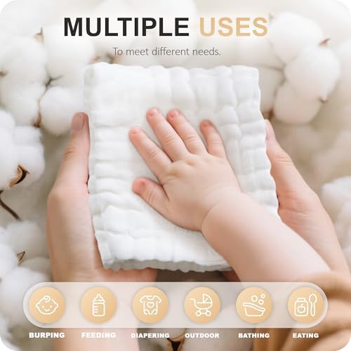 Cuddle Campus 6 Pack Muslin Baby Washcloths, Burp & Wash Cloths for Babies