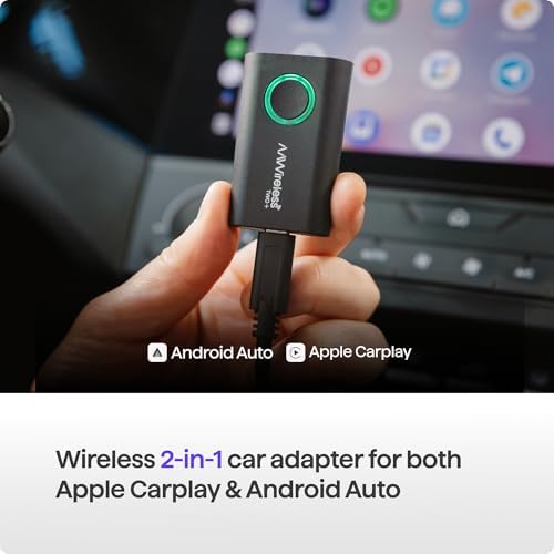 AAWireless TWO+ Compatible with Android Auto & Apple Carplay 2-in-1 Wireless Adapter | Wireless Connection via Bluetooth & WiFi | iPhone X+ & Android 11+ | Multifunctional Button | Made in Europe