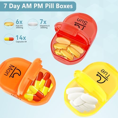 Serfeymi Weekly Pill Organizer 2 Times a Day AM PM Travel Pill Box 7 Day