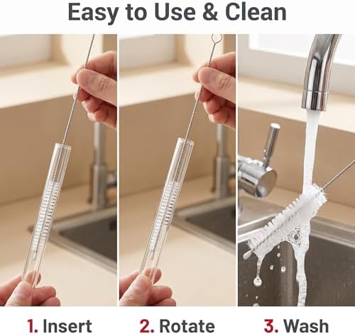 2 Pack Straw Cleaner Brush, Reusable Metal Handles Straw Cleaner Brush Extra Long for Stanley Mug 40, 30, 20 oz, 10mm Wide for Sippy Cup, Water Bottle and Tubes (Clear+Clear)