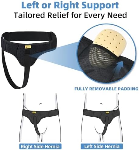 Tenbon Hernia Belts for Men and Women Left or Right Side Hernia Support Truss for Inguinal Groin Pain with Removable Compression Pads for Pref or Post-Surgical, Femoral, Comfortable Adjustable Waist Strap Guard