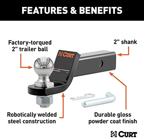 CURT 45036 Loaded Ball Mount, 7,500 lb, 2" Drop