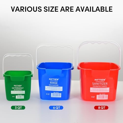 Matthew Red&Green&Blue Detergent and Sanitizing Cleaning Bucket 3 Quart Cleaning Pail,Set of 3 Square Containers,Built-In Spout w/Handle,Wash Rinse Sanitize Handwash Bucket,Incl.3Pcs Microfiber Cloths