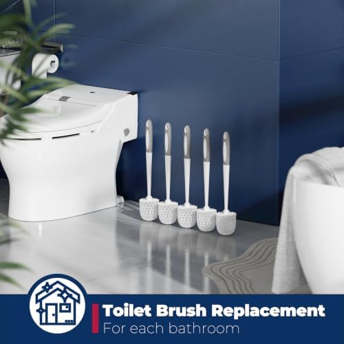 Holaloha Toilet Bowl Brush for Replacement, 5 Pack, White