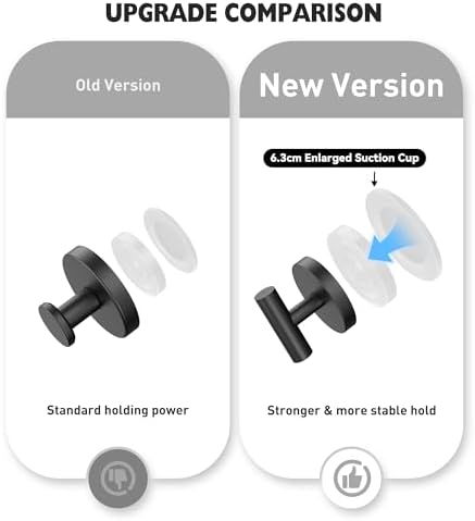 MOTAIPEAK Suction Cup Hooks for Shower, Shower Hooks for Inside Shower, No Drill Towel Hooks for Bathroom, Removable Suction Hooks for Glass, Mirror, Tile, Waterproof, Rustproof – Black (2 Pack)