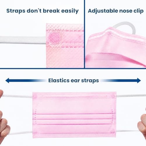 Wecolor 100 Pcs Pink Masks, Disposable Face Mask, 3 Ply Protection Masks
