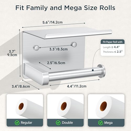 FORIOUS Toilet Paper Holder with Shelf, Adhesive or Screw, Commercial