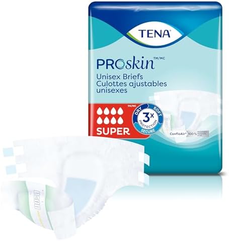 TENA Proskin Super Briefs, Incontinence Adult Diapers, Unisex, Large, 56 ct