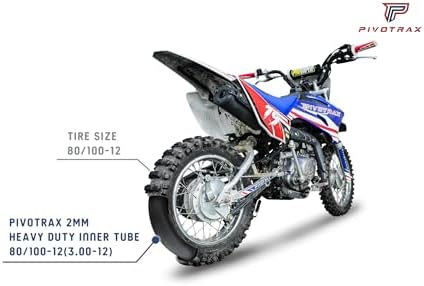 PIVOTRAX 3.00-12 (80/100-12) 12" Heavy Duty Inner Tube - 2mm - TR4 Valve Honda CRF70 CRF110 Suzuki DRZ110, JR80 Kawasaki KX65, KX110, KLX110 Yamaha TTR90, PW80 Coolster TaoTao Razor SYX Motos