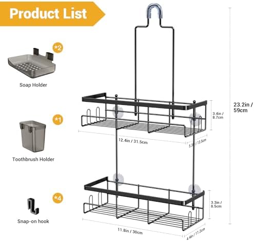 Hanging Shower Caddy Over Showerhead - Rustproof No Drill Shower Organizer