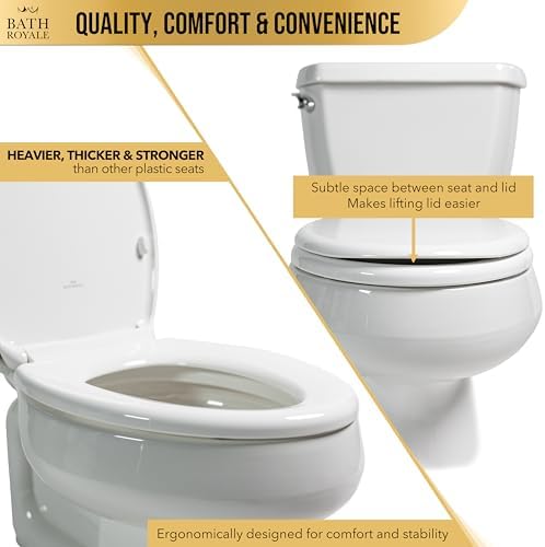 Bath Royale Slow Close Toilet Seat BR501-00 White Elongated, Stain-Resistant and Easy to Keep Clean, Heavy Duty Fits All Toilet Brands, Executive Series