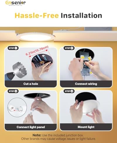 Ensenior 6 Pack 6 Inch LED Recessed Light, 5CCT Dimmable Canless Wafer