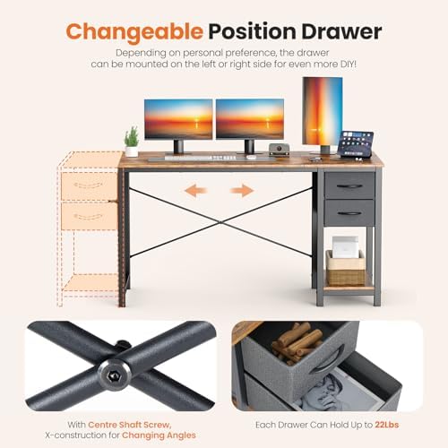 Sweetcrispy 40-Inch Computer Desk with Drawers, Office Desk, Brown