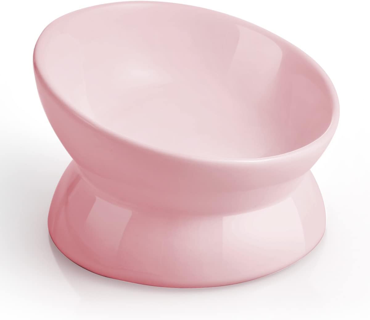 LoeJan Elevated Cat Food Bowl, 5 Oz Ceramic Raised and Tilted Water Bowl, Anti Vomiting and Protect Pets' Spines Dishes for Small Dog, Fat Faced Cat, Kitten (White, 1 Pack)