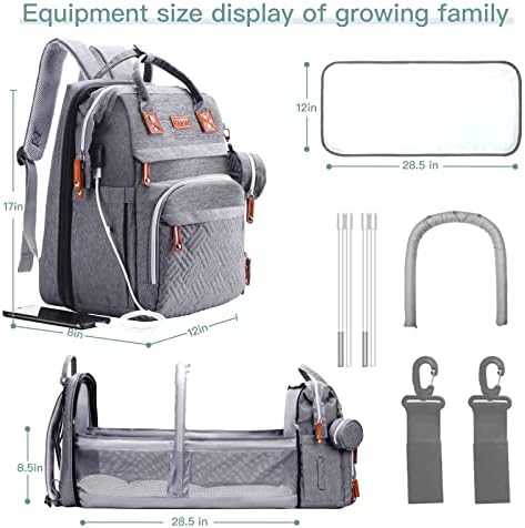 ISMGN Diaper Bag Backpack with Changing Station, Baby Bag for Mom, Grey