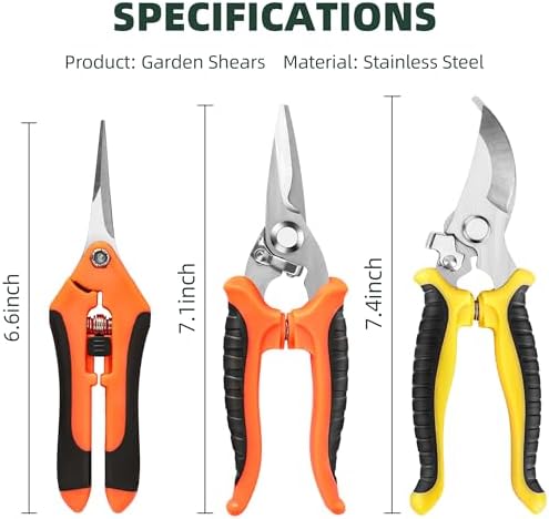 EWPJDK 3 Pack Garden Pruning Shears Scissors Clippers Stainless Steel