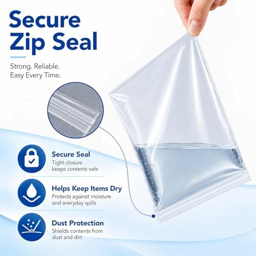 200 Pack Small Plastic Bags For Jewelry, Mini Baggies 4 Assorted Sizes. 2x3 3x3 3x5 4x6 Inch 2 Mil Thick Poly Zipper Lock Bags Clear for Jewelry, Bead, Crafts, Small Parts Storage