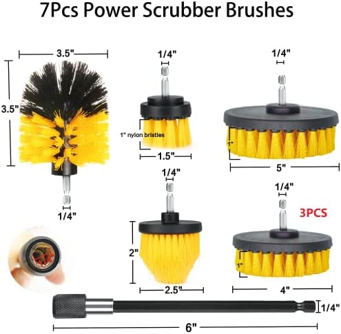 8 Pack Drill Brush Attachment Set, 1/4in Power Scrubber Brush+ Extend Long Rod, Brush Drill Attachment, Power Cleaning Scrub Brush for Bathroom, Tub, Tile, Corner, Floor