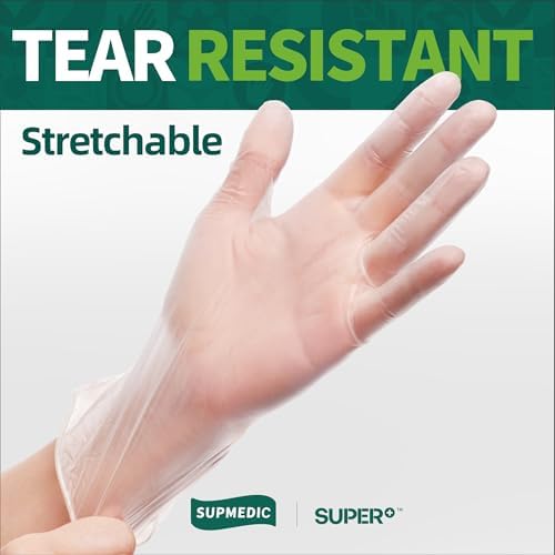 Supmedic Vinyl Disposable Exam Gloves, Clear 4Mil Powder-Free Latex-Free Medical Food-Safe Cooking Cleaning Glove 100&1000 Ct