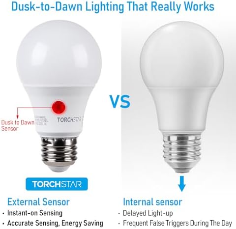 TORCHSTAR 4-Pack Dusk to Dawn LED Light Bulb Outdoor, A19, 2700K