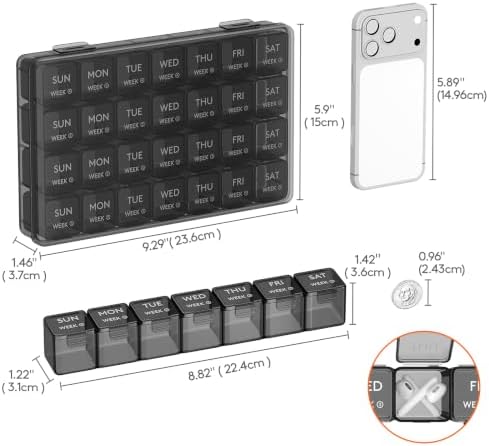 Lifewit Monthly Pill Organizer Once a Day, 28 Day Pill Box, Black, 28 Grids
