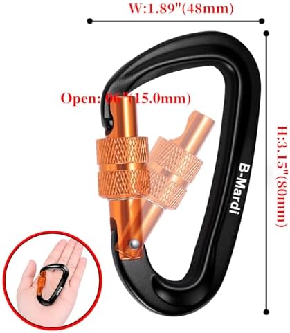 B-Mardi Carabiner Clips Heavy Duty 12kN (2697 lbs)-Lightweight Locking Carabiners for Camping, Hiking, Hammock, Dog Leash Harness, Outdoor and Gym etc, Keychains& Utility