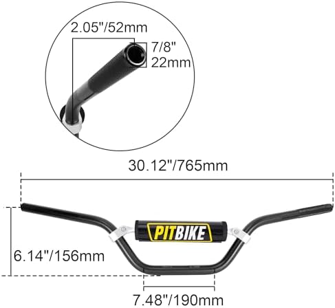 Universal 7/8" 22mm Dirt Pit Bike Handlebars with Crossbar, Foam Pad-Black