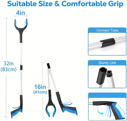 Grabber Reacher Tool - Foldable Gripper and Reaching Tool - Heavy Duty Pick Up Stick Grabbers for Seniors, Trash, Surgery Recovery Must Haves Gifts, 32” Picker Upper Grabber (Blue)