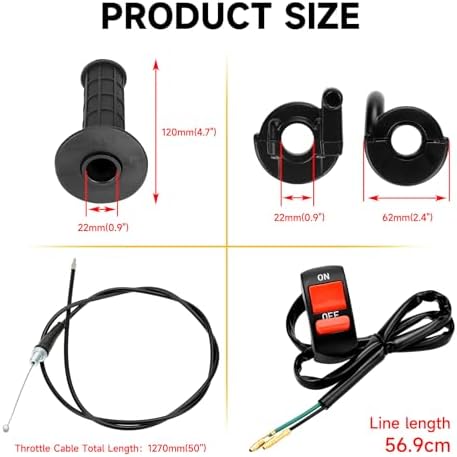 HIAORS 7/8" 22mm Twist Throttle Cable Handle Kit for Predator 196cc 212cc 6.5hp Coleman CT200U CT200U-EX BT200X Baja Warrior MB200 79cc 100cc CT100U CC100X Doodle Bug DB30 Motovox Mini Bike Go Kart