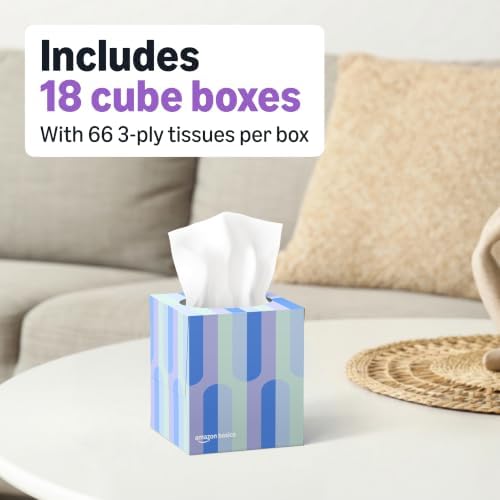 Amazon Basics Ultra-Soft 3-Ply Premium Facial Tissues, Colorful Boxes, 1188 Count (18 Packs of 66) (Previously Presto!)