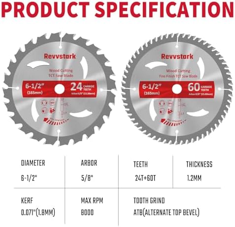 Circular Saw Blade 6-1/2" 24T&60T for Cutting Wood, 5/8" Arbor