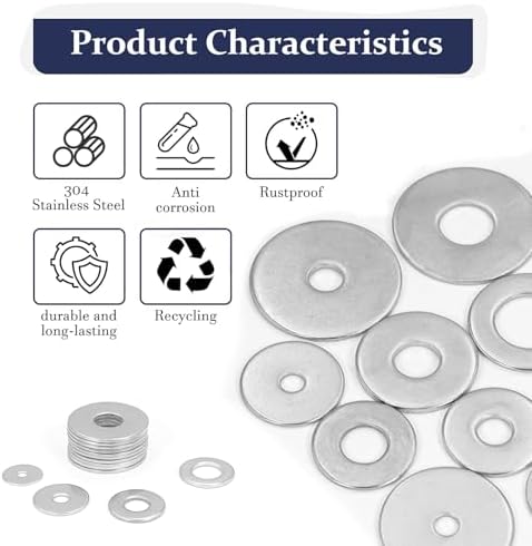 ZQZ 290Pcs Stainless Steel Flat Washers Assortment Kit;Fender Washer M3-M12