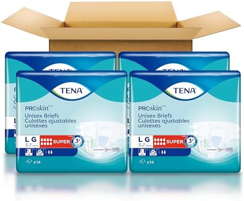 TENA Proskin Super Briefs, Incontinence Adult Diapers, Unisex, Large, 56 ct