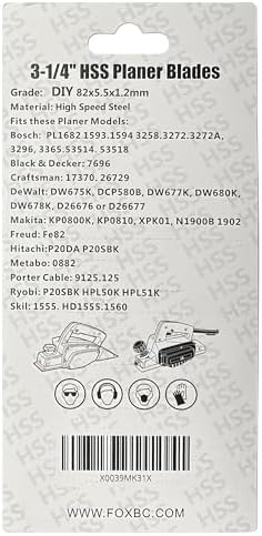 FOXBC 3-1/4 Inch Planer Blades, 10 Pack 82mm Planer Blades Replacement for Bosch, Makita, DeWalt, Wen 6530, Ryobi, Craftsman and More 3-1/4 Hand Portable Planers (HSS)