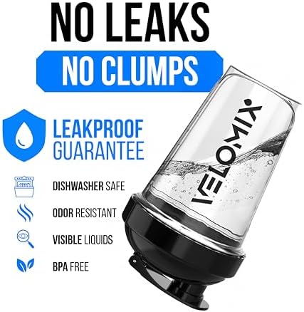 VELOMIX 2 Pack 20oz Protein Shaker Bottle for Protein Mixes, Black/Transpar