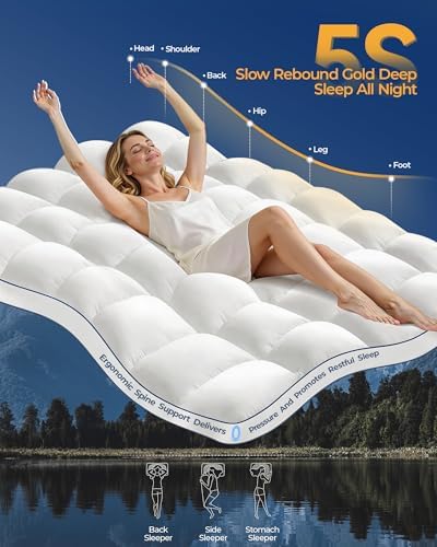 Kayfia Full Mattress Topper, Thick Mattress Pad for Back Pain Relief, White
