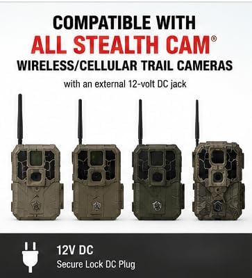 Stealth CAM Sol-Pak Solar Battery Pack, 12V Solar Power Panel, Compatible