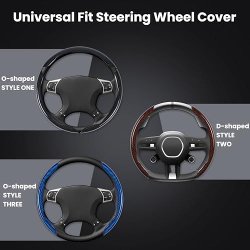 Hiseanllo Carbon Fiber Steering Wheel Cover 3PCS Set – Anti-Slip, Scratch-Resistant, Universal Fit for 14–16 Inch Wheels – Interior Car Accessories for Cars, SUVs, Trucks (Black)